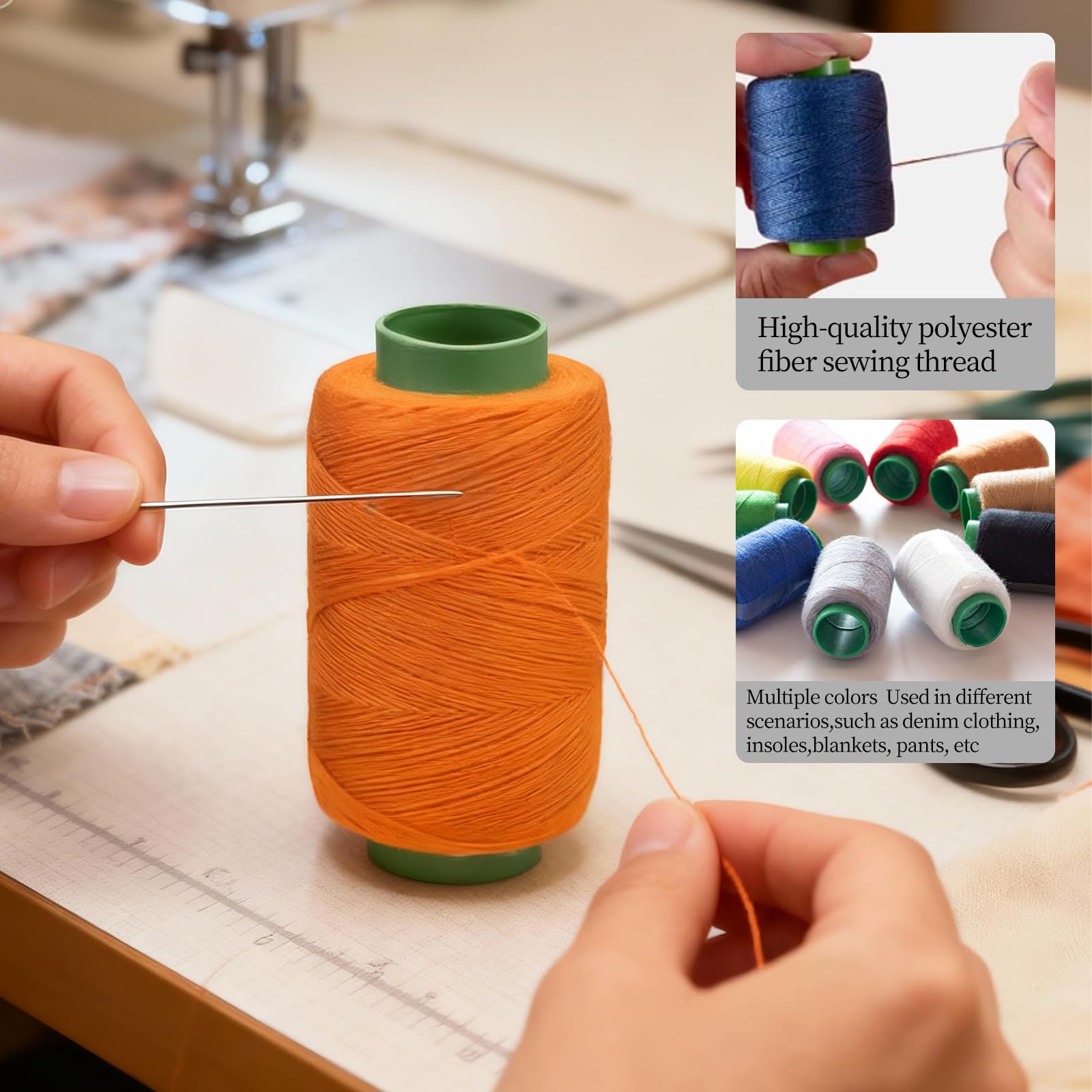 Obear polyester thread spools in ten colors for durable, versatile seams.
