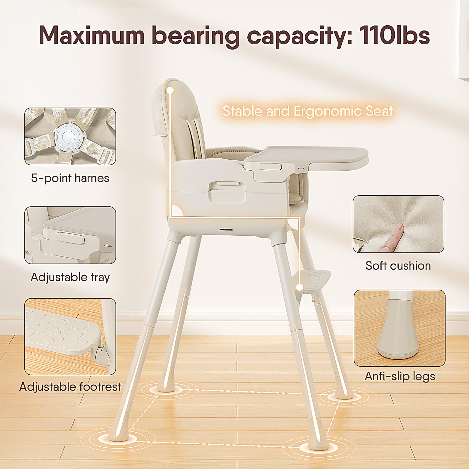 Obee Odee highchair 5 point harness keeps your child secure