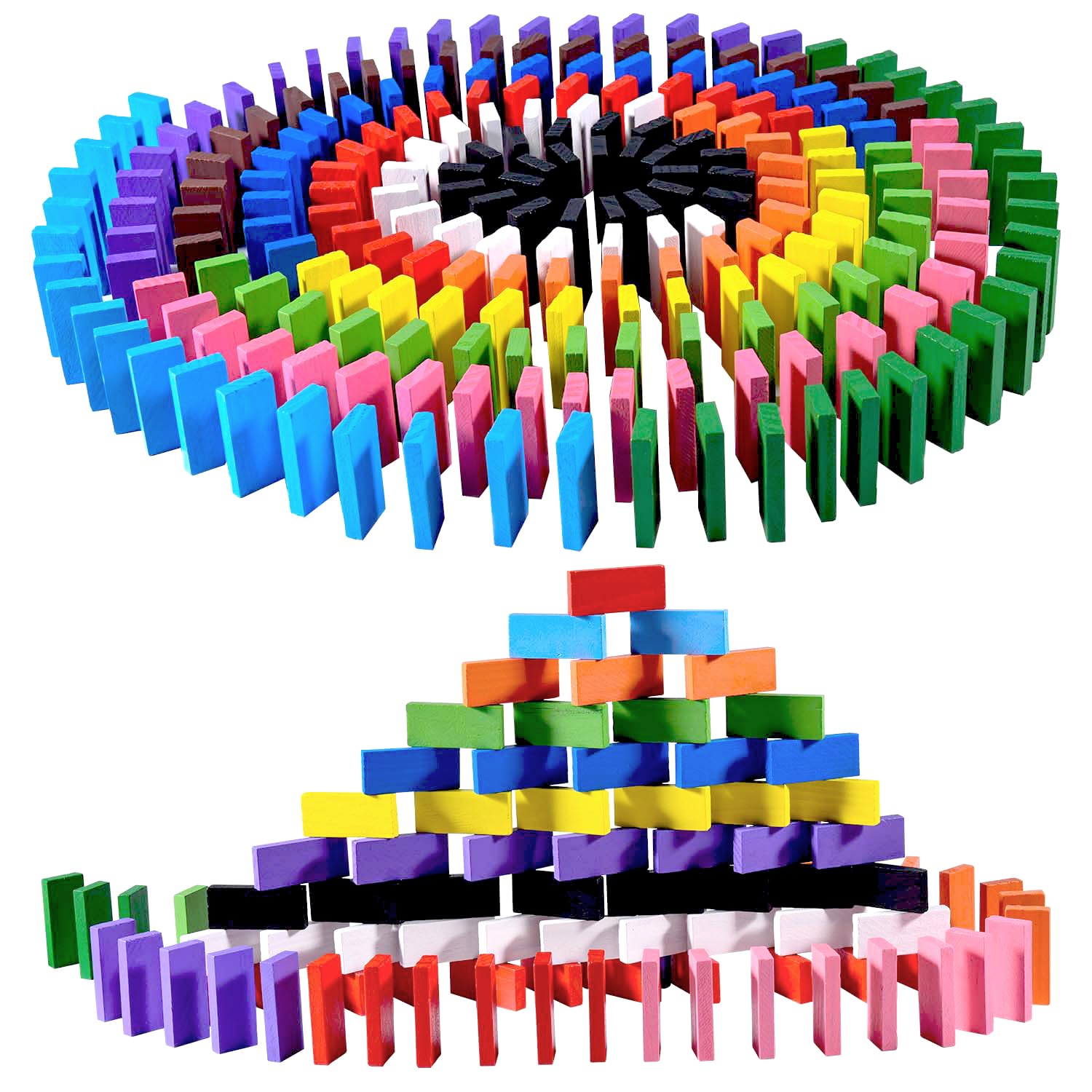 OBTANIM 600pcs colorful wooden domino blocks for creative play and learning.