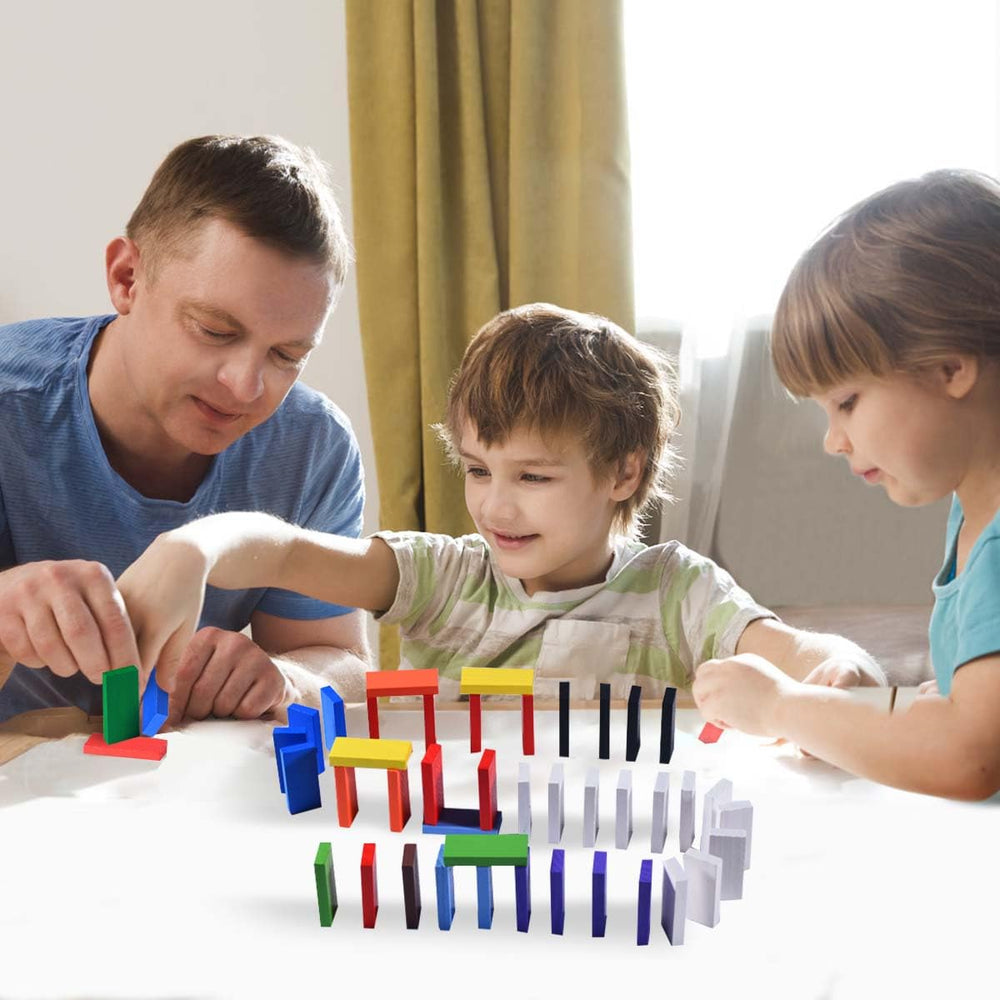 OBTANIM safe water-based paint on wooden domino blocks for worry-free play.