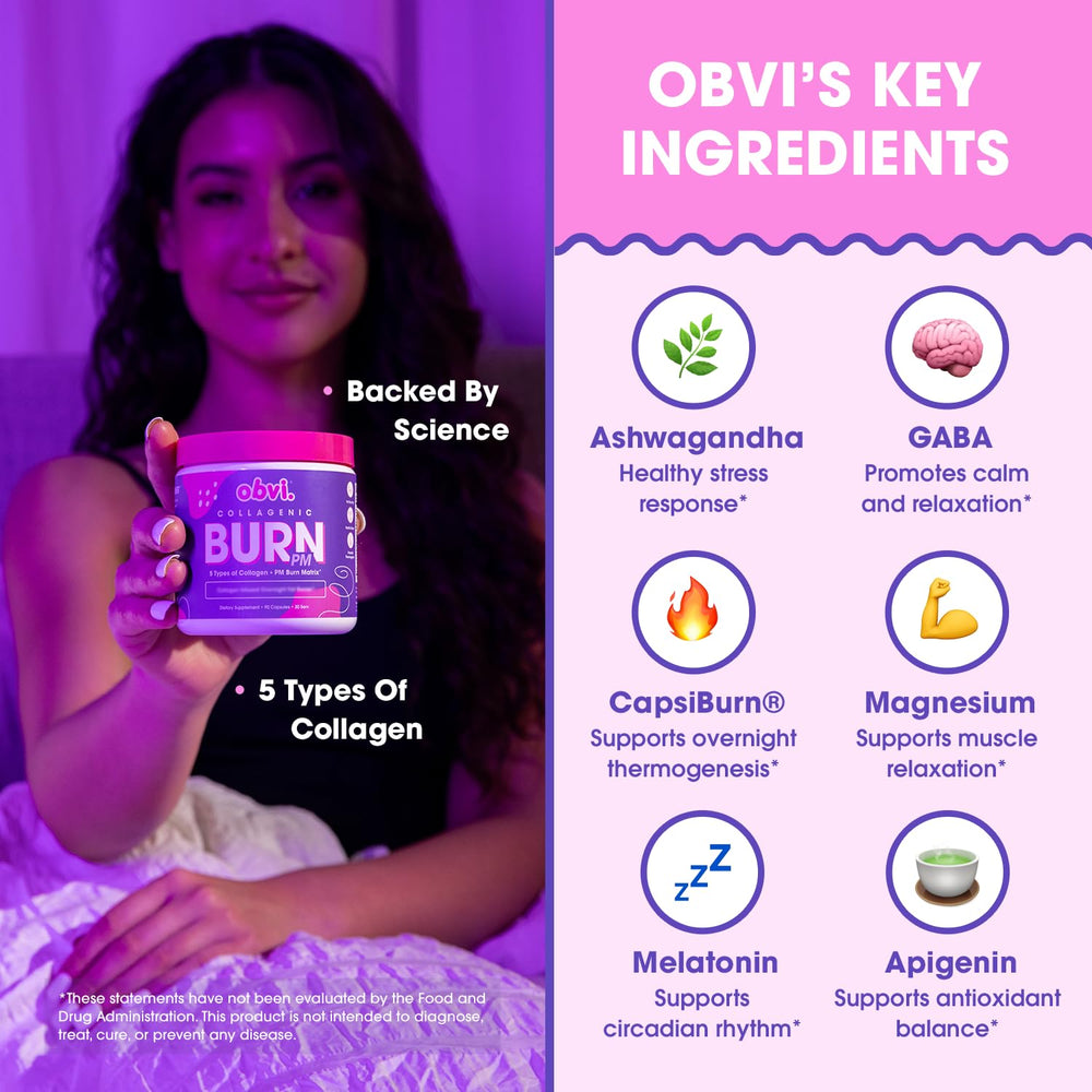 Obvi Collagenic Burn PM capsules featured for overnight collagen support