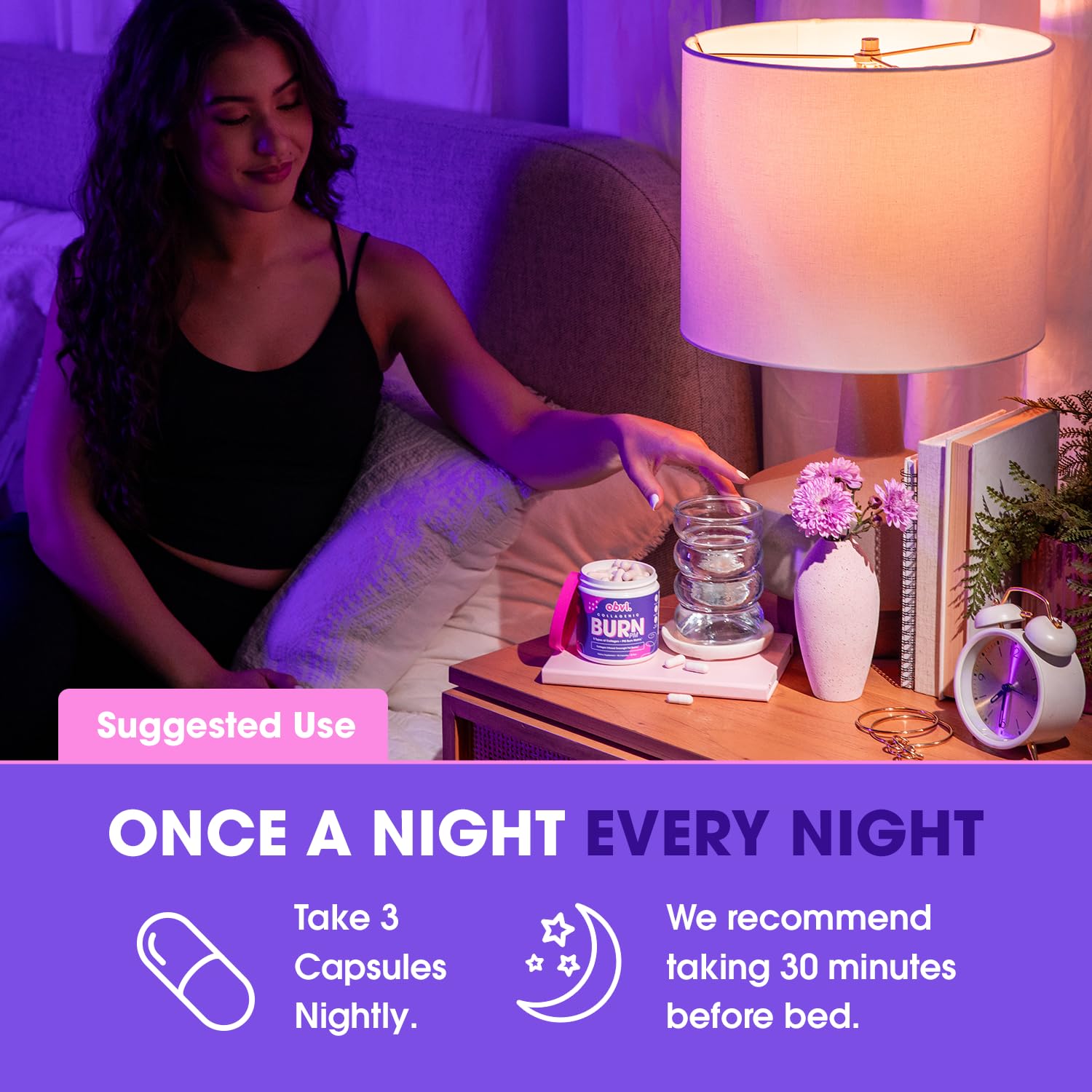 Obvi Collagenic Burn PM with melatonin and GABA for calmer nights