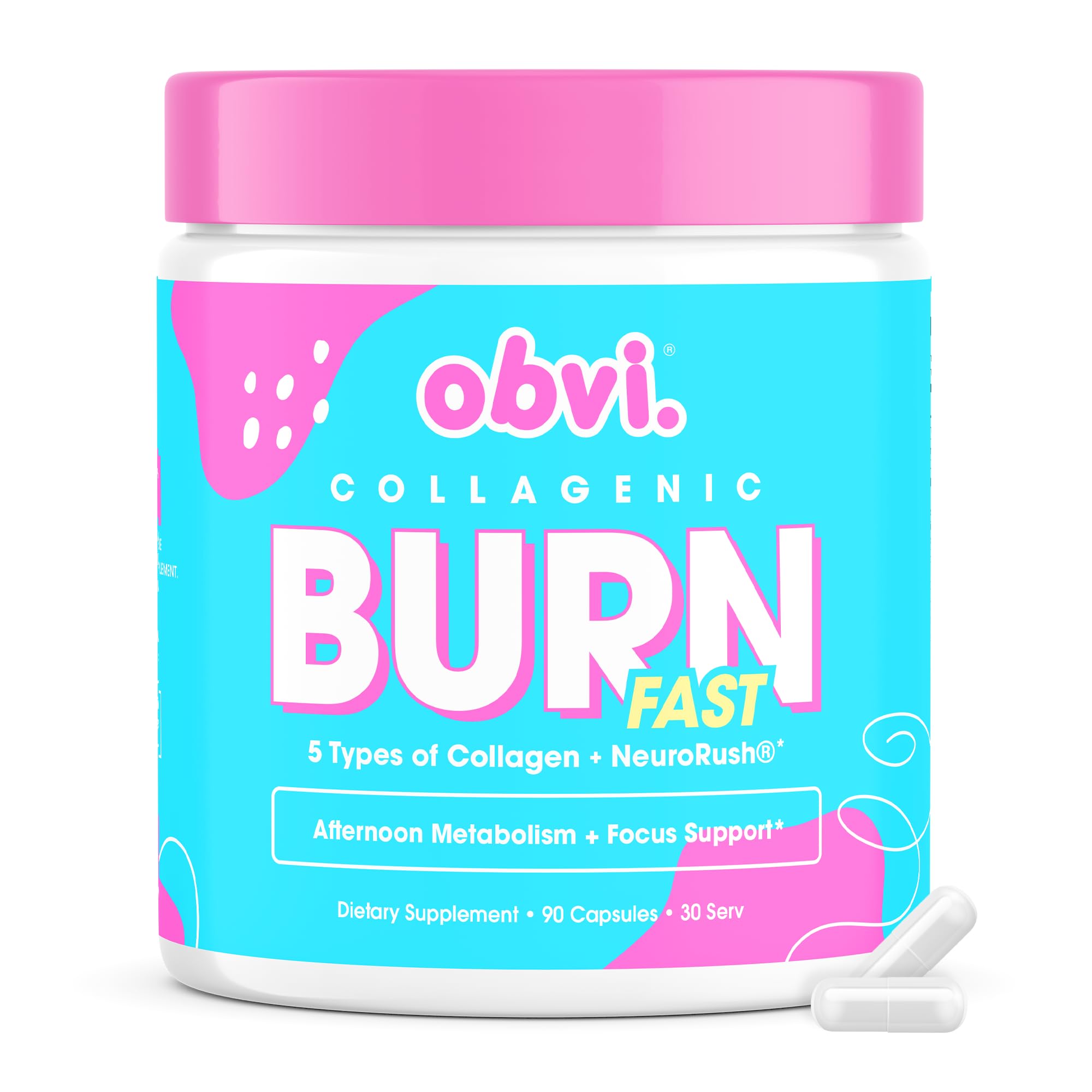 Obvi Multi Collagen Burn Fast bottle front for daily skin and joint support.