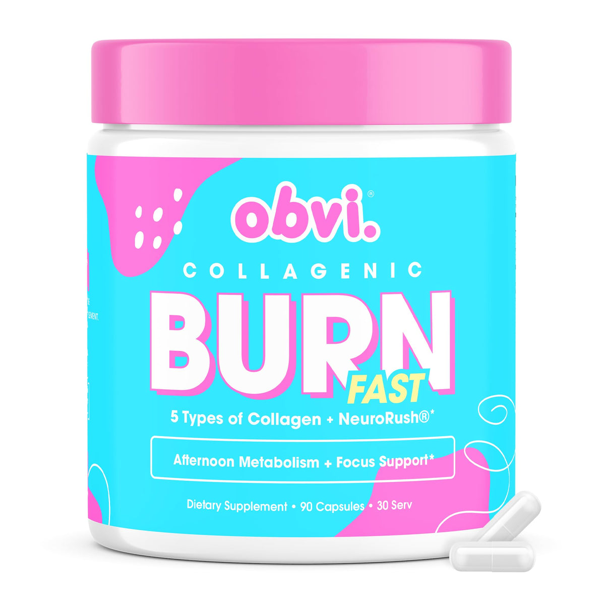 Obvi Multi Collagen Burn Fast bottle front for daily skin and joint support.