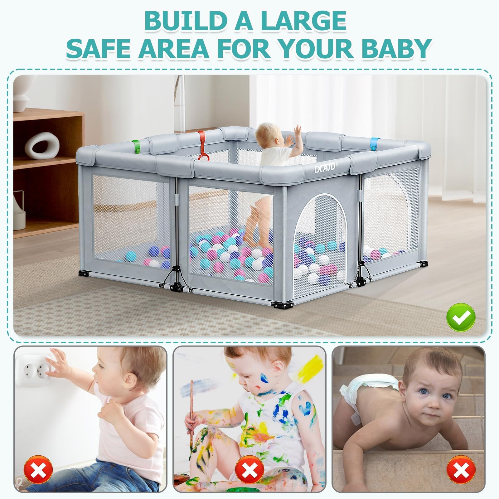OCATO breathable mesh walls provide 360 view and parent interaction