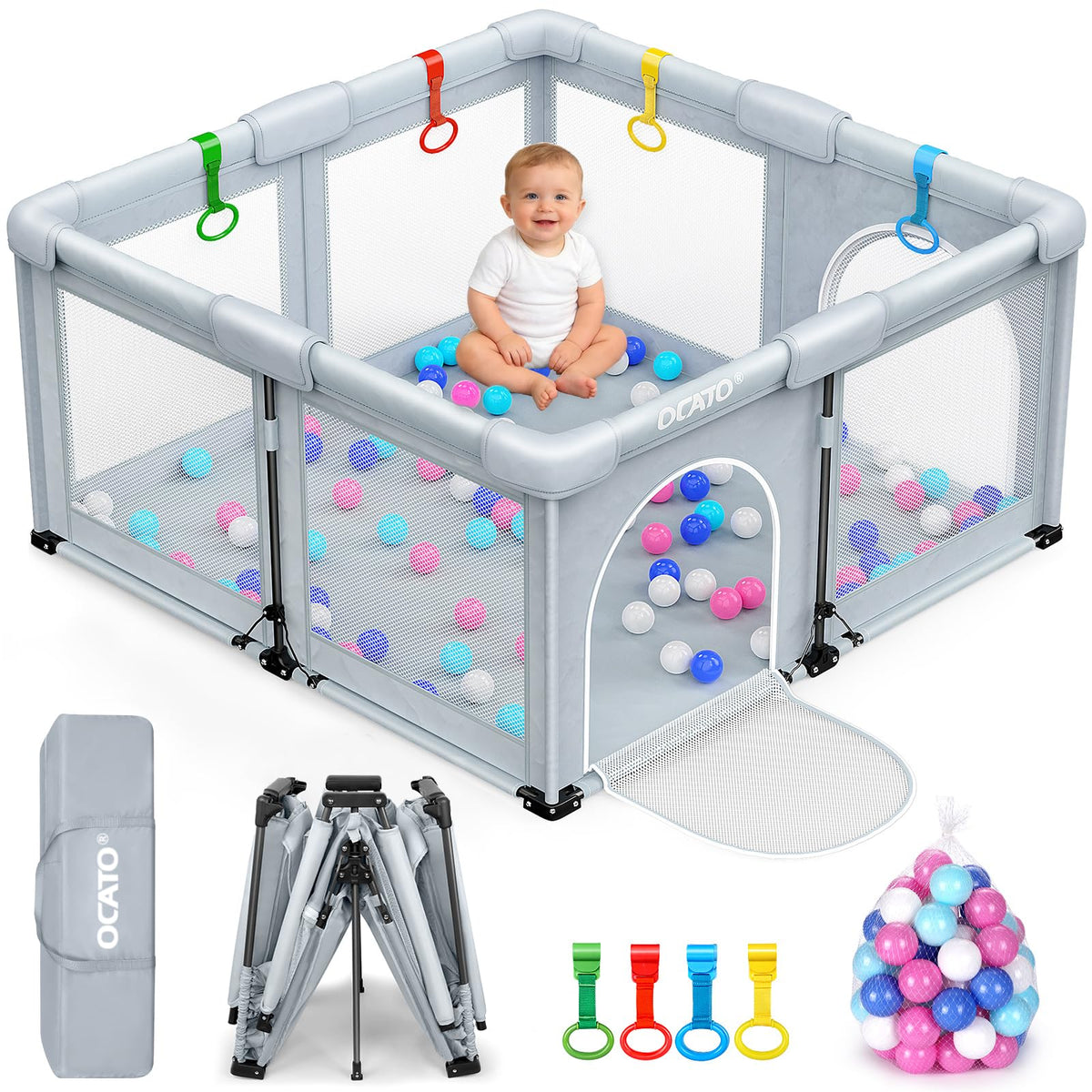OCATO baby playpen folded compact for easy storage and travel