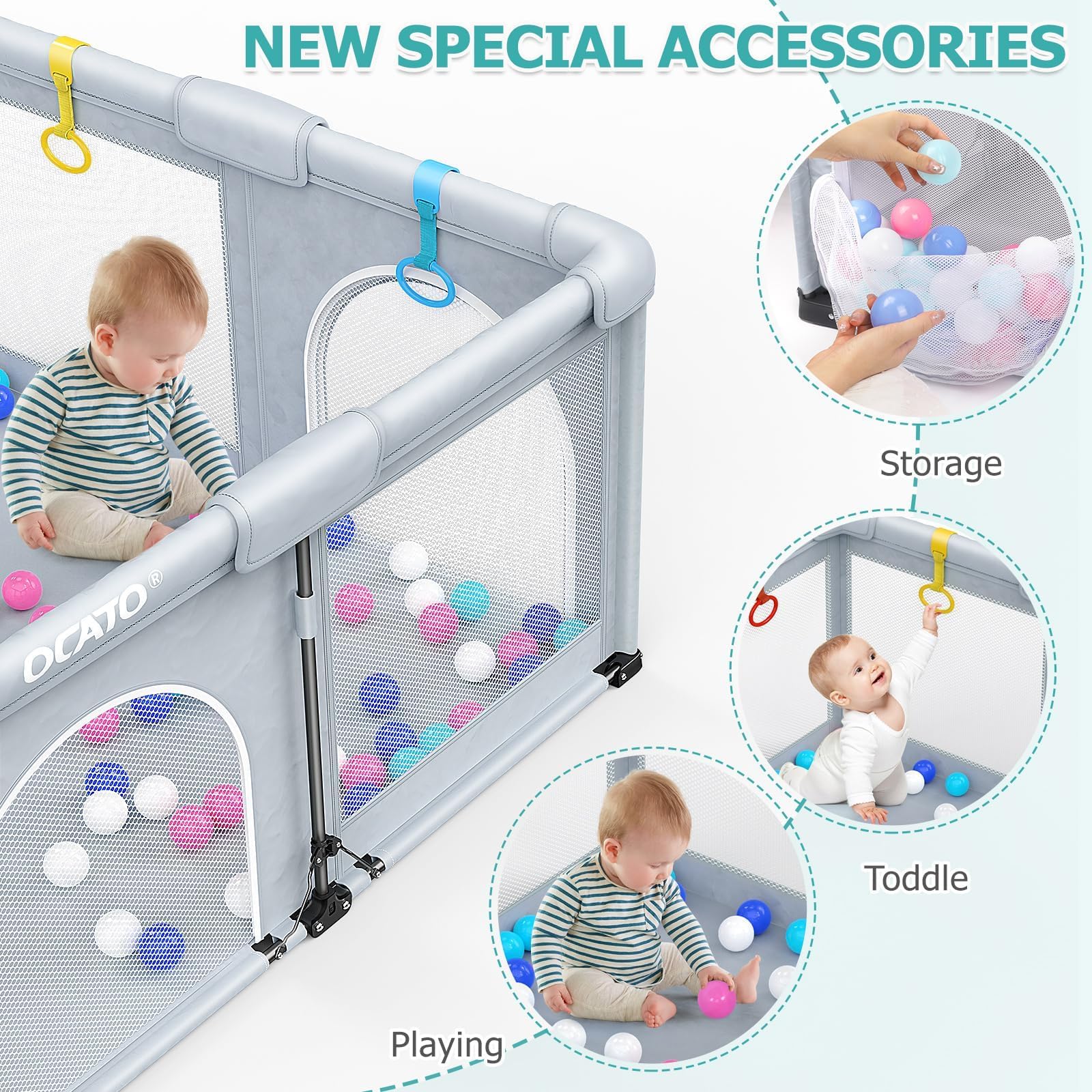OCATO non-slip base secures playpen on various floors