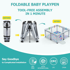 OCATO baby playpen setup shows quick assembly for busy parents