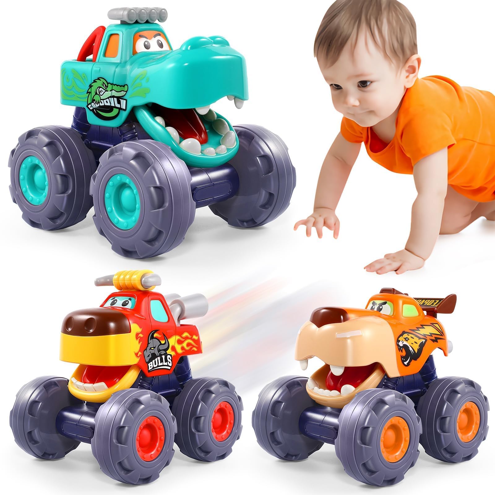 OCATO leopard monster truck pull-back toy for toddlers, easy to operate