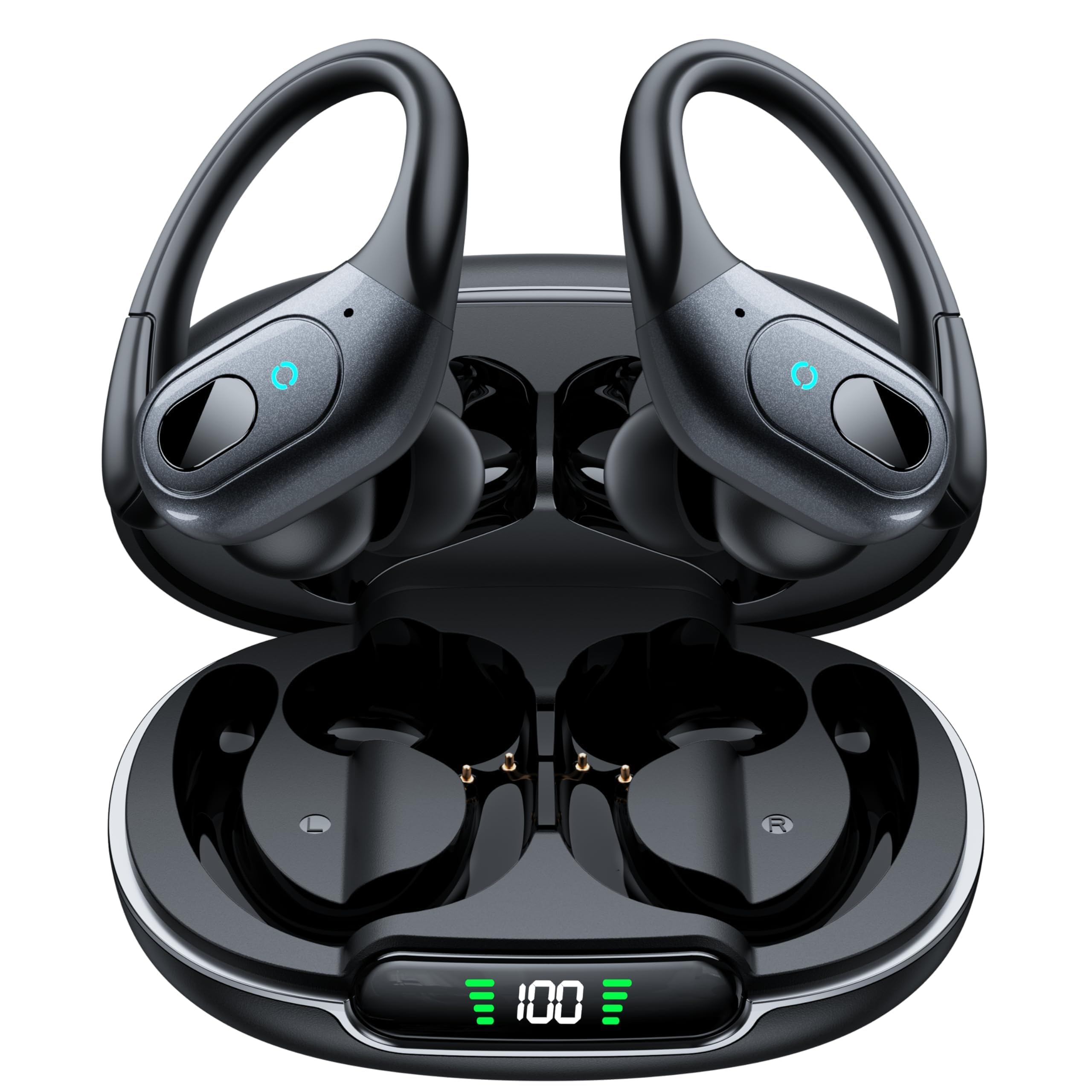 Occiam ANC earbuds in charging case showing easy USB-C recharge for long listening