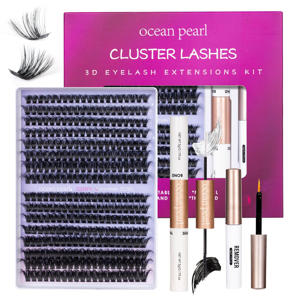 Ocean Pearl lash clusters 320pcs showing mixed 60D and 80D for natural to dramatic looks.