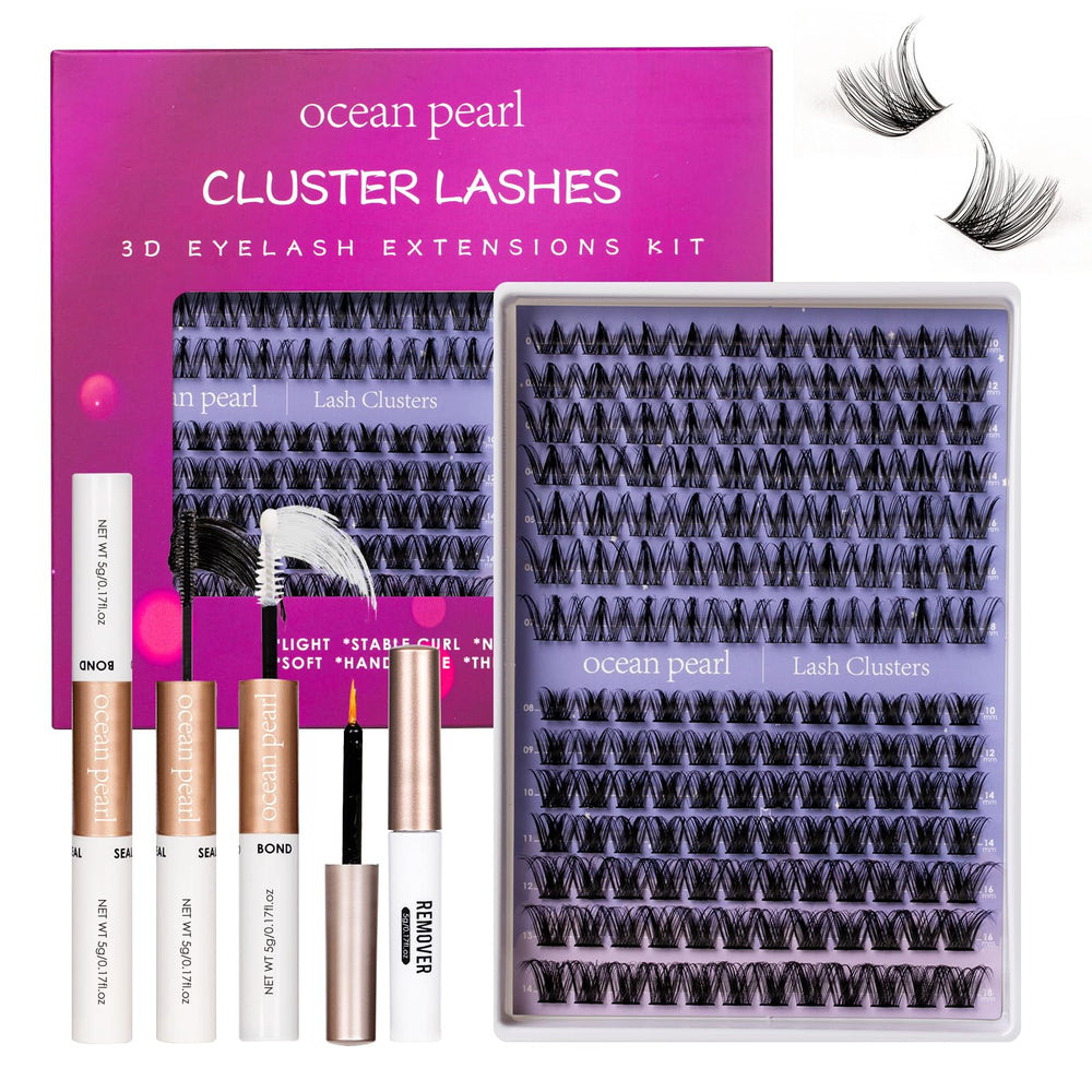 Ocean Pearl Lash Clusters Kit 154pcs with varied lengths for versatile manga looks.