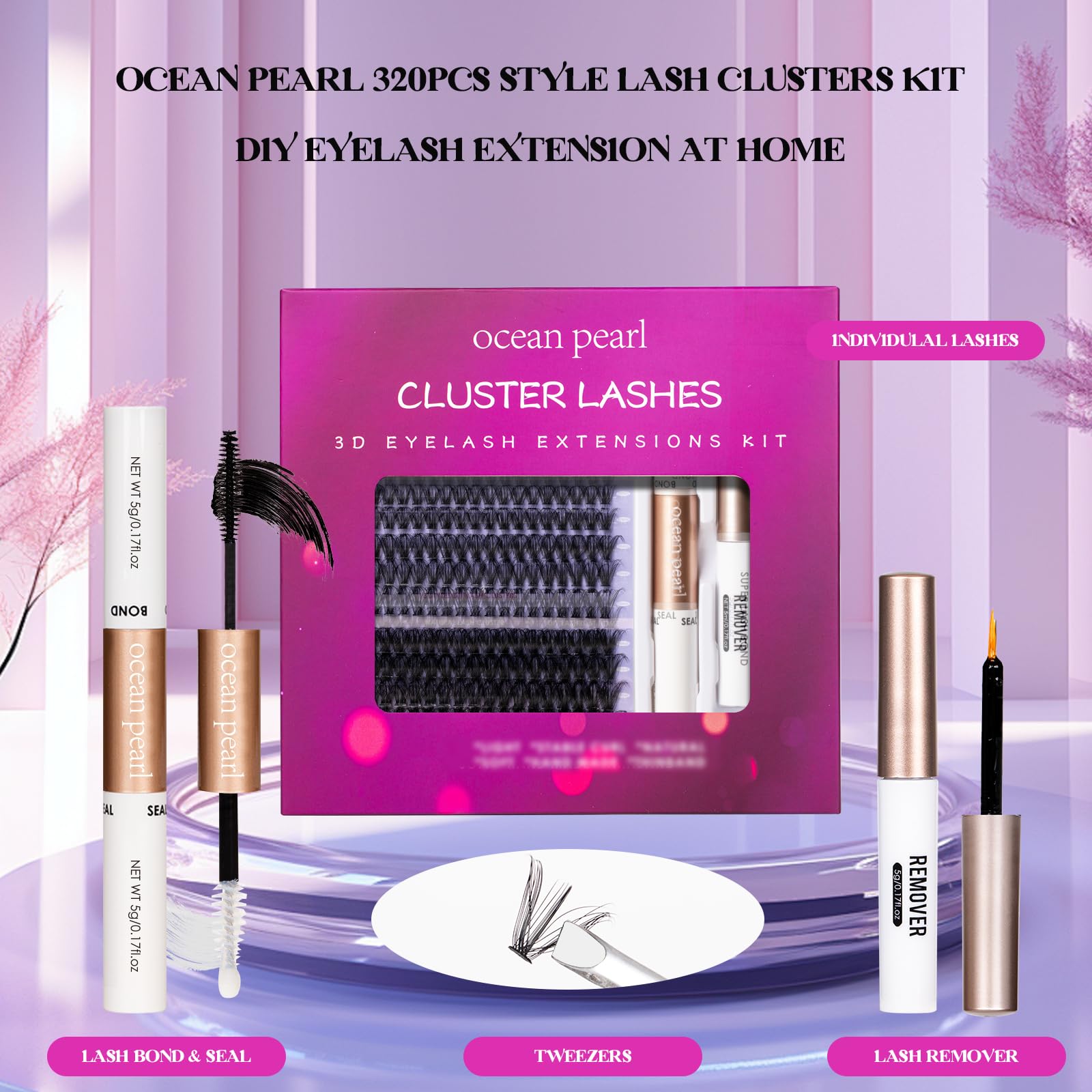 Ocean Pearl all-in-one lash extension kit with tools and guidance