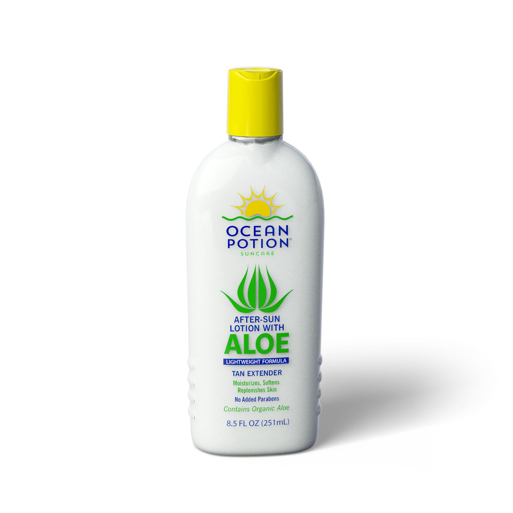 Ocean Potion after sun lotion bottle with aloe vera for soothing hydration after sun exposure