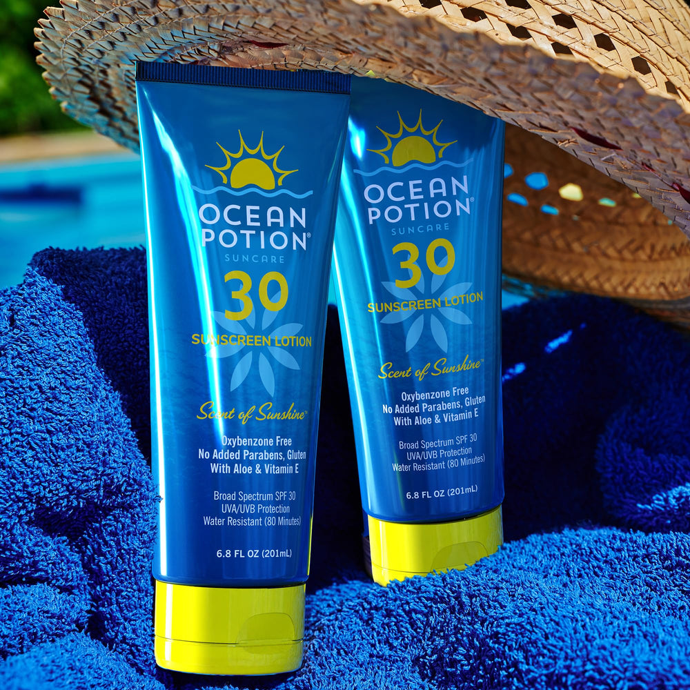 Ocean Potion lotion on leg reveals smooth finish during sun exposure