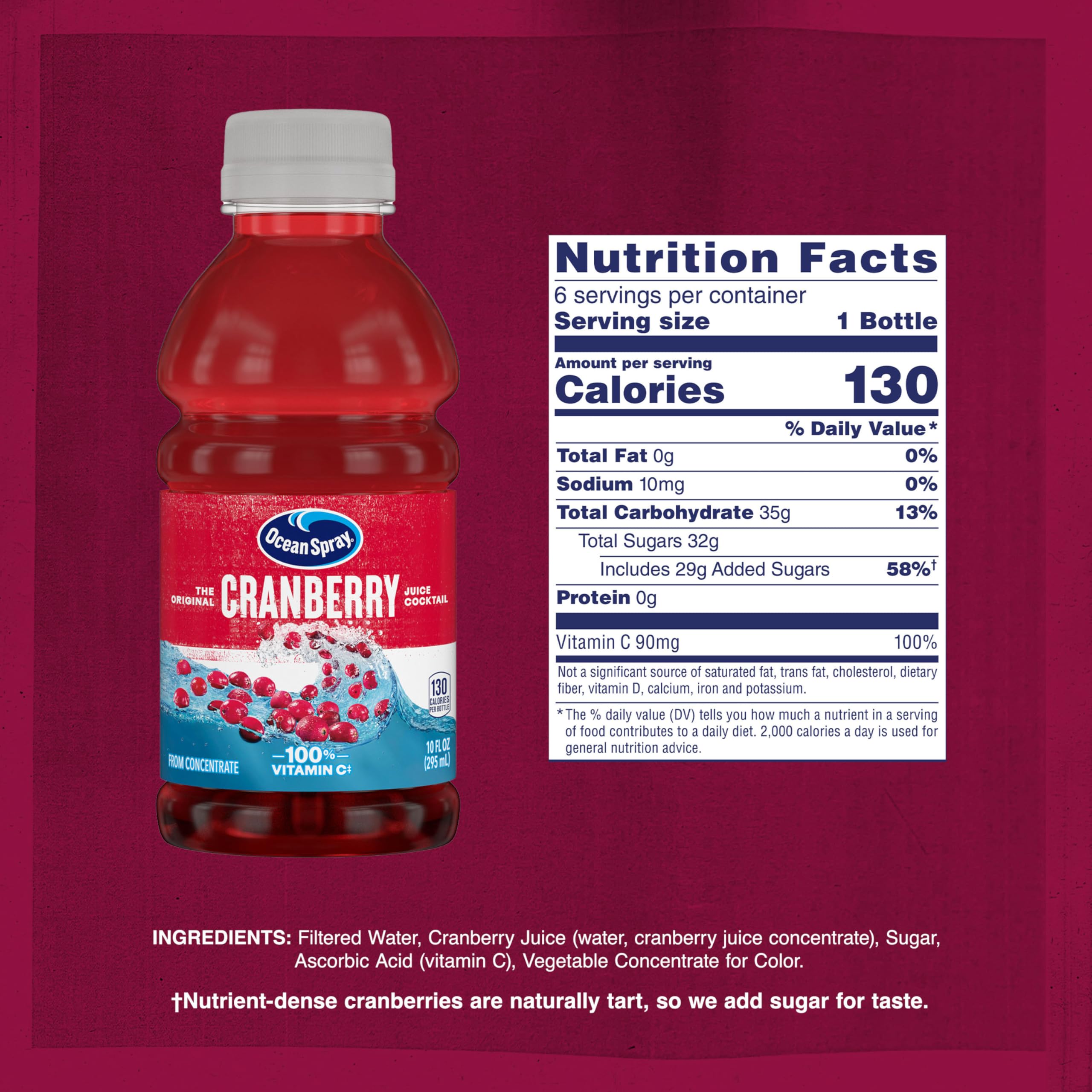 Ocean Spray Cranberry Cocktail bottle over ice with lime, a tangy cocktail idea
