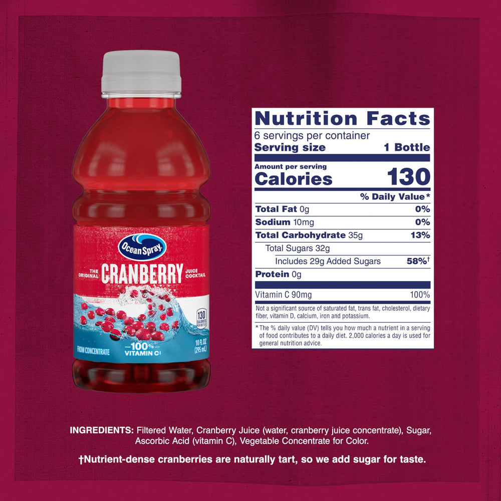 Ocean Spray Cranberry Cocktail bottle over ice with lime, a tangy cocktail idea