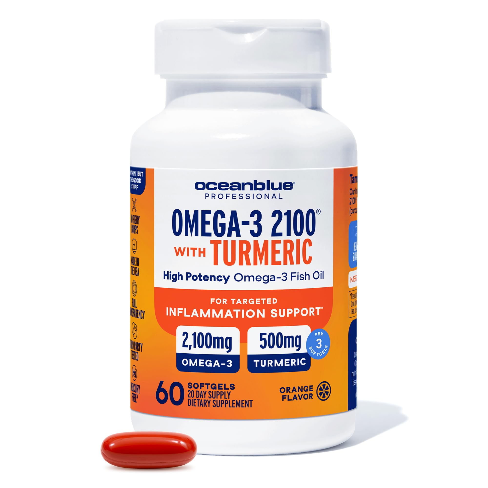 Oceanblue 2100 Omega-3 turmeric bottle highlights high EPA and DHA for daily support