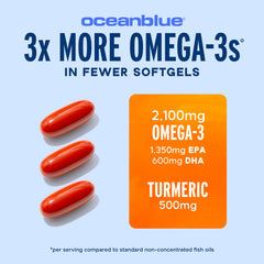Oceanblue bottle pouring softgels for convenient on-the-go supplementation