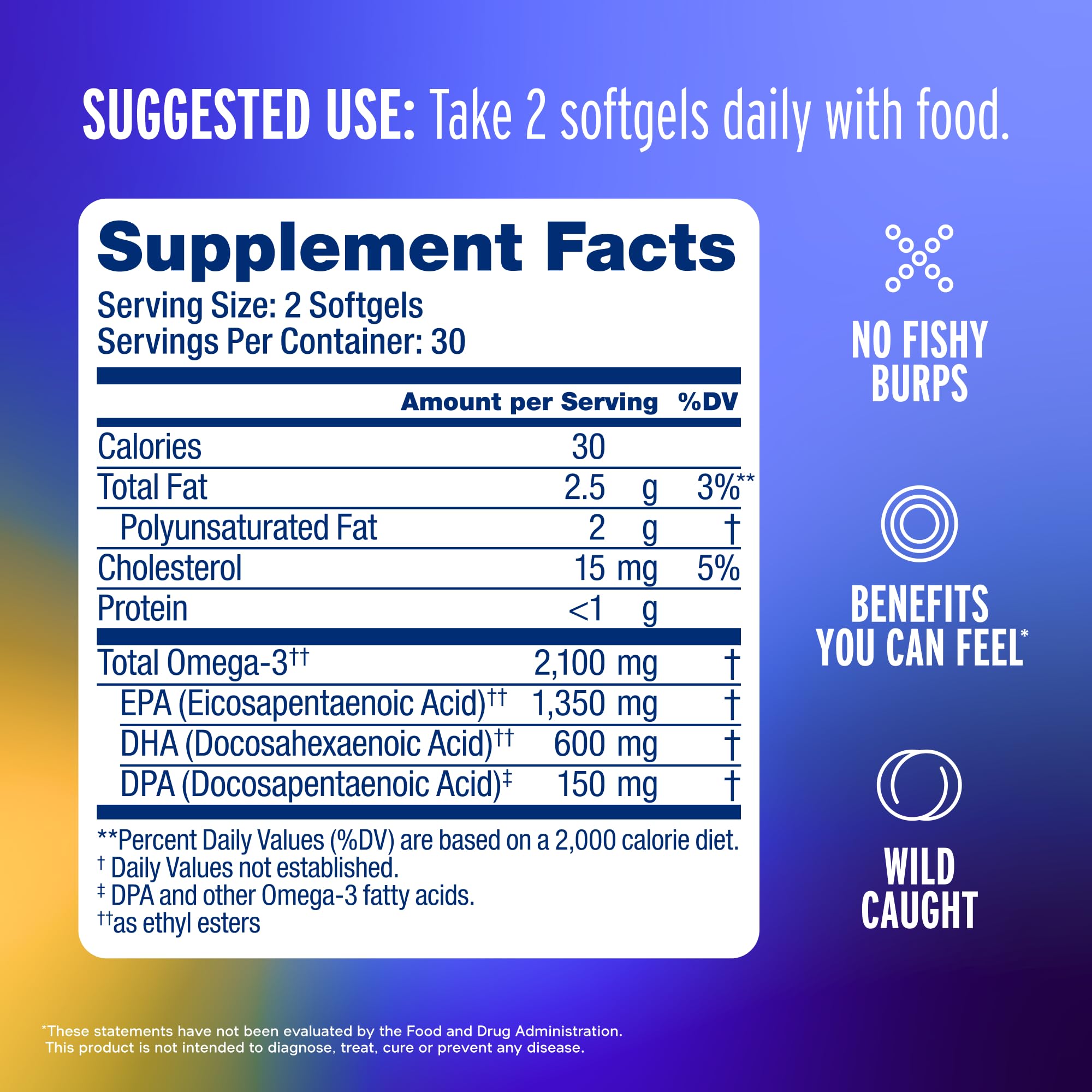 Oceanblue orange-flavored softgels designed to minimize fishy aftertaste.