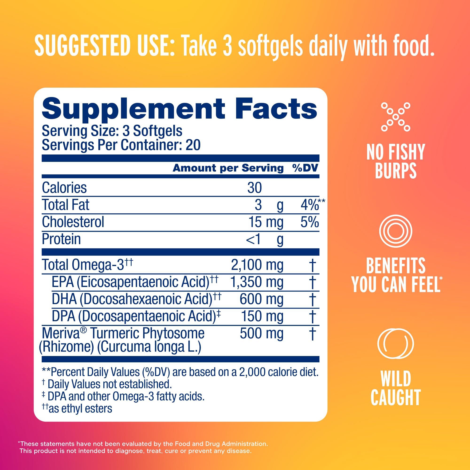 Oceanblue omega-3 turmeric softgels with orange flavor for burpless daily use