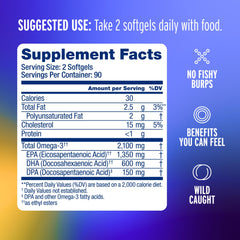 Oceanblue Omega-3 2100 bottle side view with orange flavor label clearly visible.