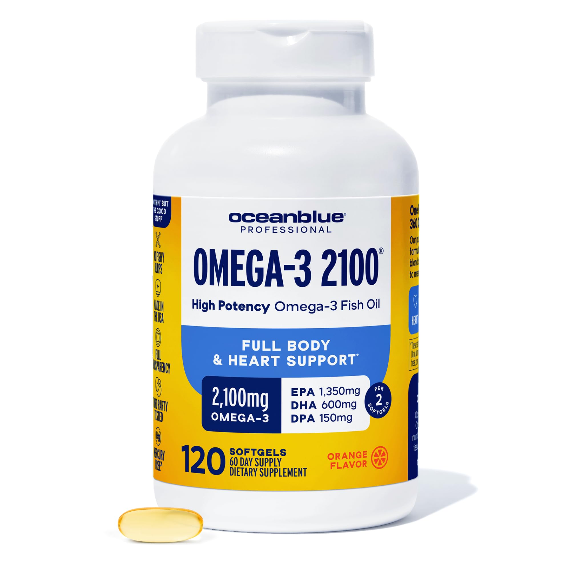 Oceanblue Omega-3 2100 bottle pour shows burpless daily intake