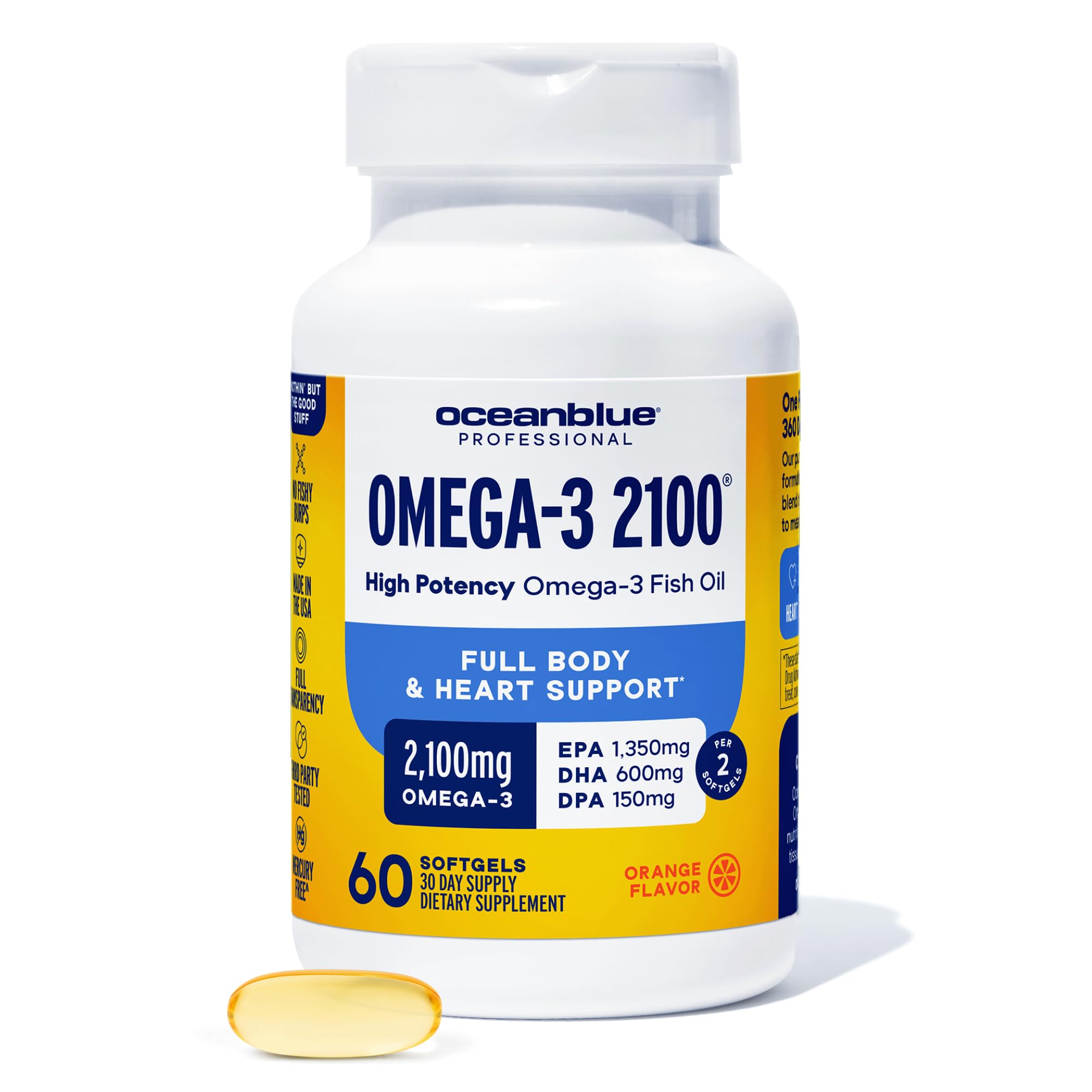 Oceanblue Omega-3 2100mg bottle highlighting high-potency EPA/DHA/DPA for daily support.