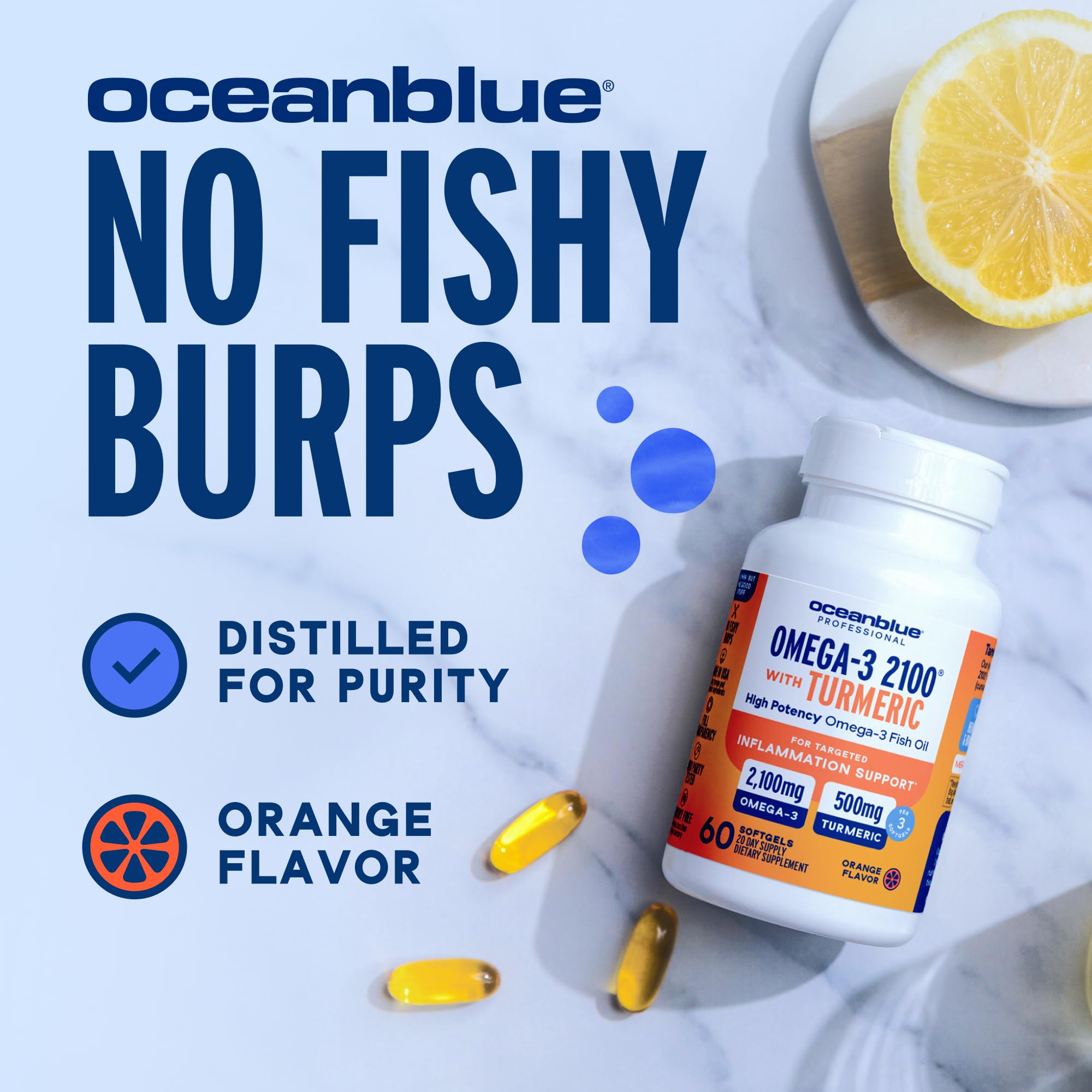 Oceanblue sustainably sourced, Friend of the Sea certified label on the bottle