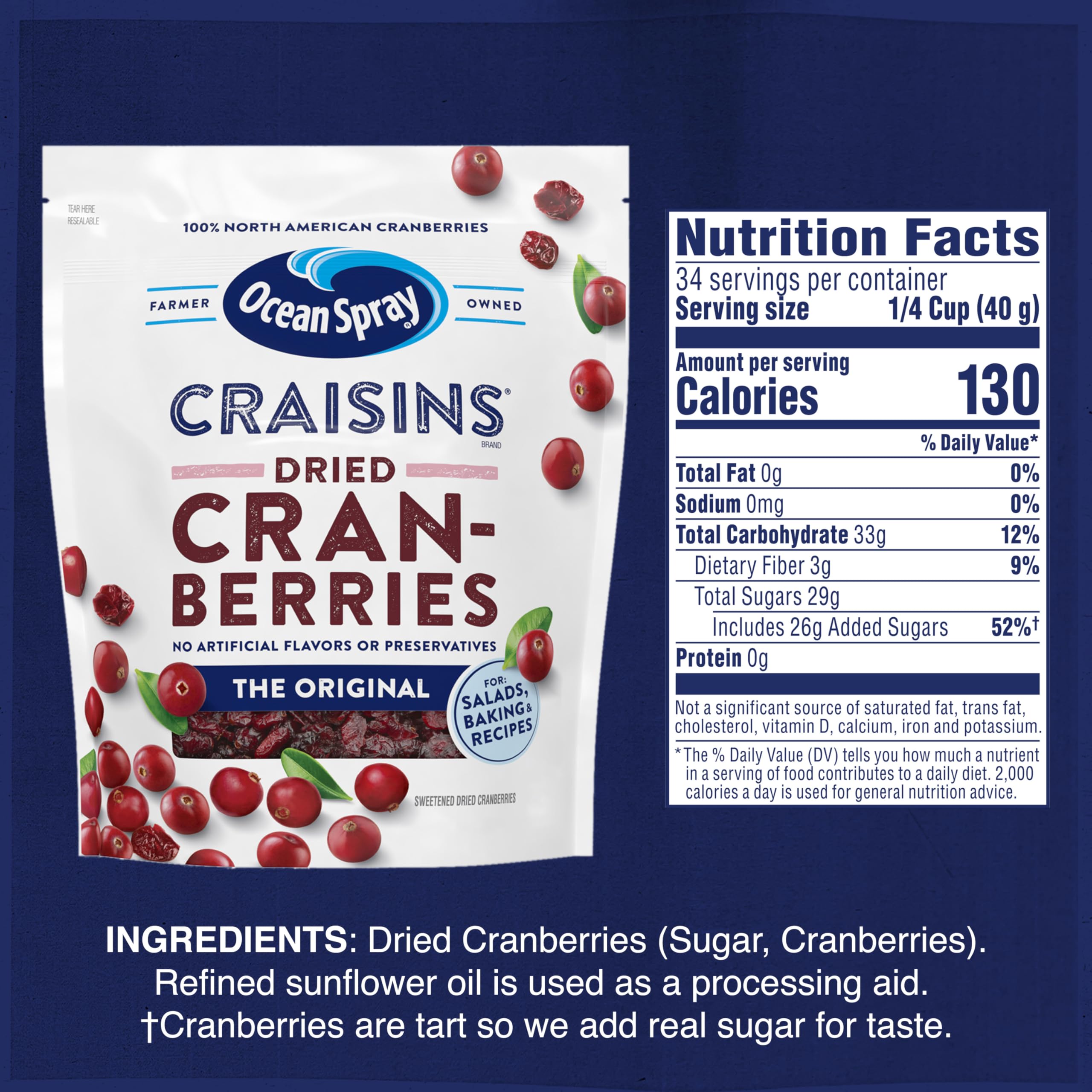 Close-up of Ocean Spray Craisins Original cranberries highlighting chewy texture.