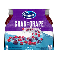 Ocean Spray Cran-Grape bottle front shows bold flavor for on-the-go refreshment.