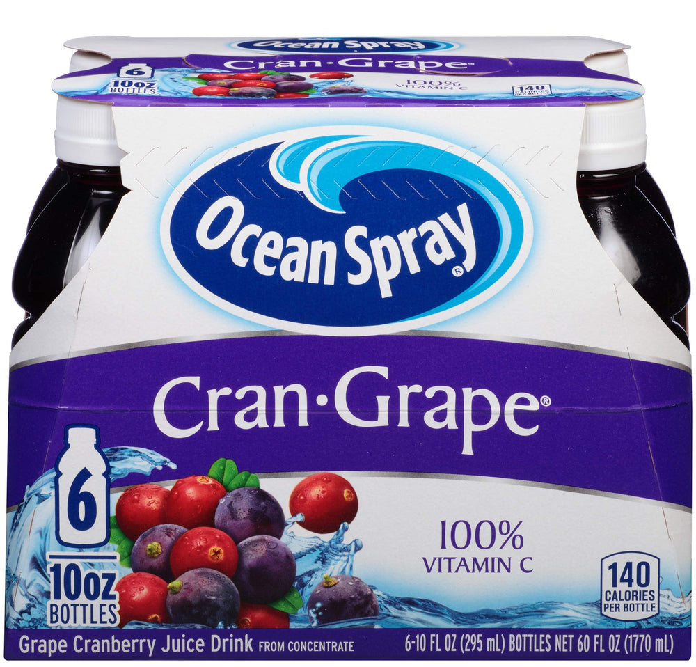 Ocean Spray Cran-Grape juice drink bottle, 10 oz, ideal for on-the-go refreshment.