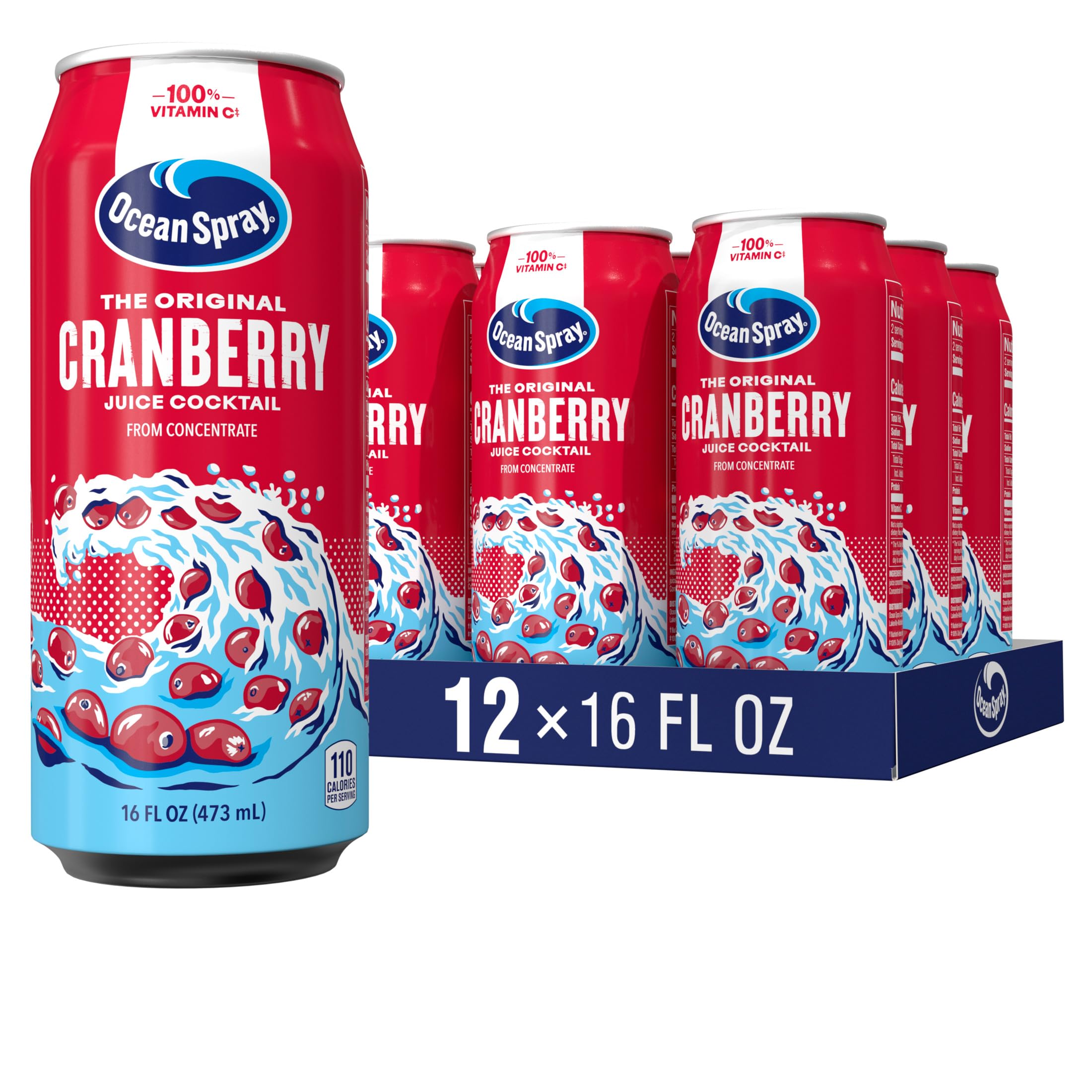 Ocean Spray Cranberry Juice Cocktail 16oz can, 12-pack, great for on-the-go hydration.