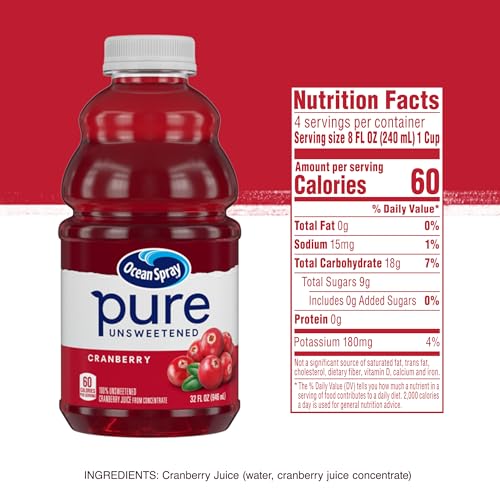 Ocean Spray Unsweetened Cranberry Nutrition image emphasizing natural flavor