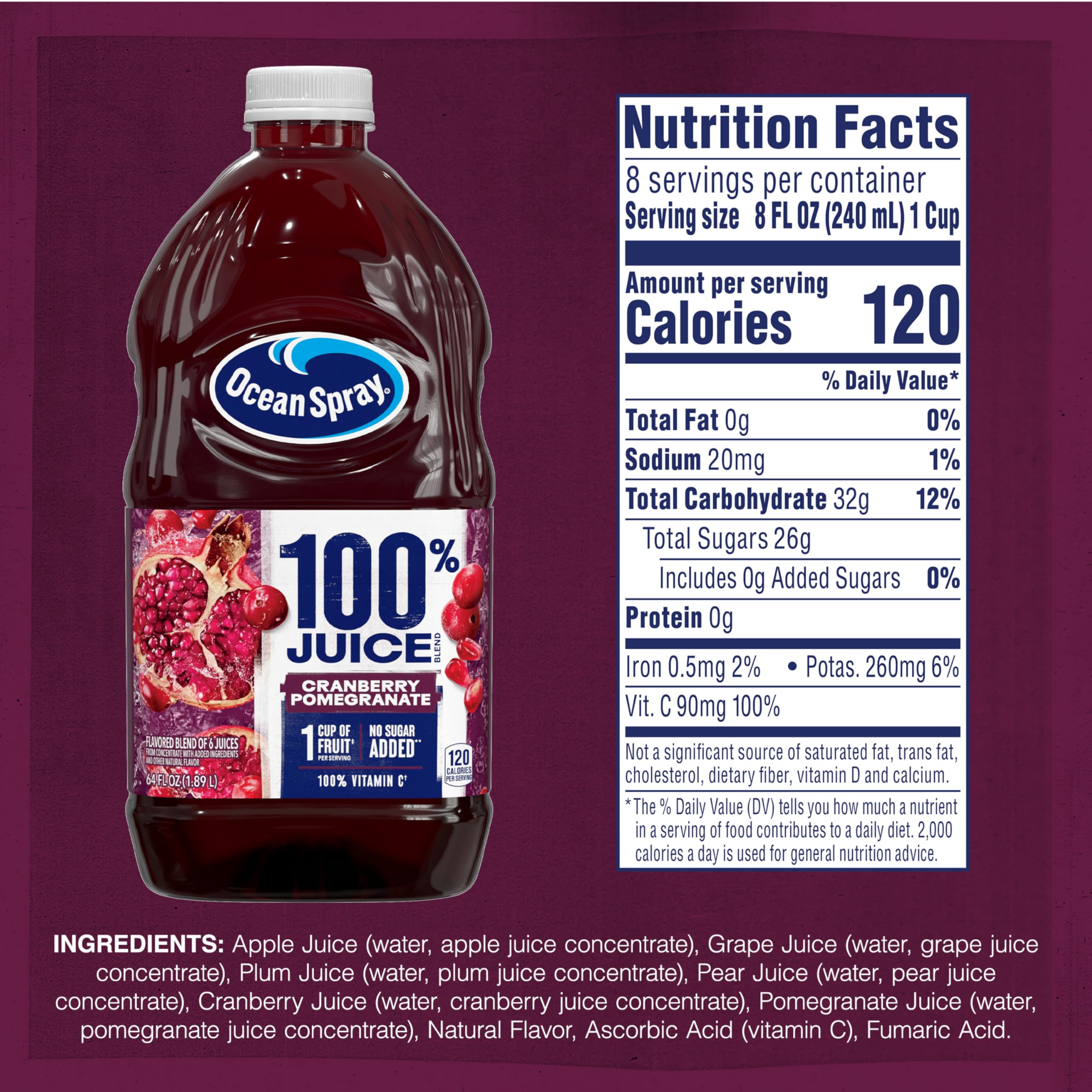 Ocean Spray Cranberry Pomegranate juice poured into a glass for sipping