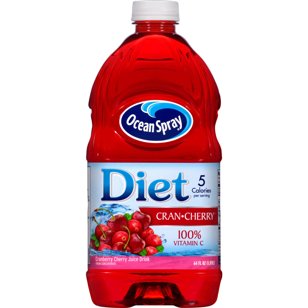 Ocean Spray Diet Cran-Cherry 64 oz bottle front view for grab-and-go refreshment.