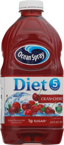 Ocean Spray Diet Cran-Cherry 64 oz bottle pours into glass for a crisp sip.