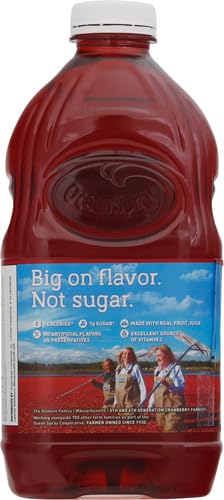 Ocean Spray Diet Cran-Cherry 64 oz label closeup highlights real fruit juice.