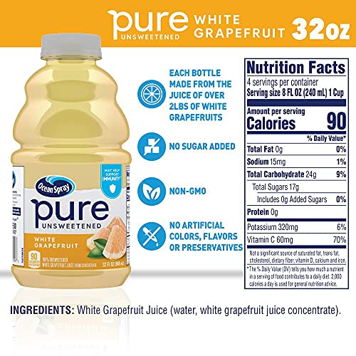 Eight-pack Ocean Spray grapefruit juice bottles for family daily use.
