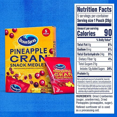 Ocean Spray Pineapple Cran Snack Medley dried cranberries and pineapple close-up.