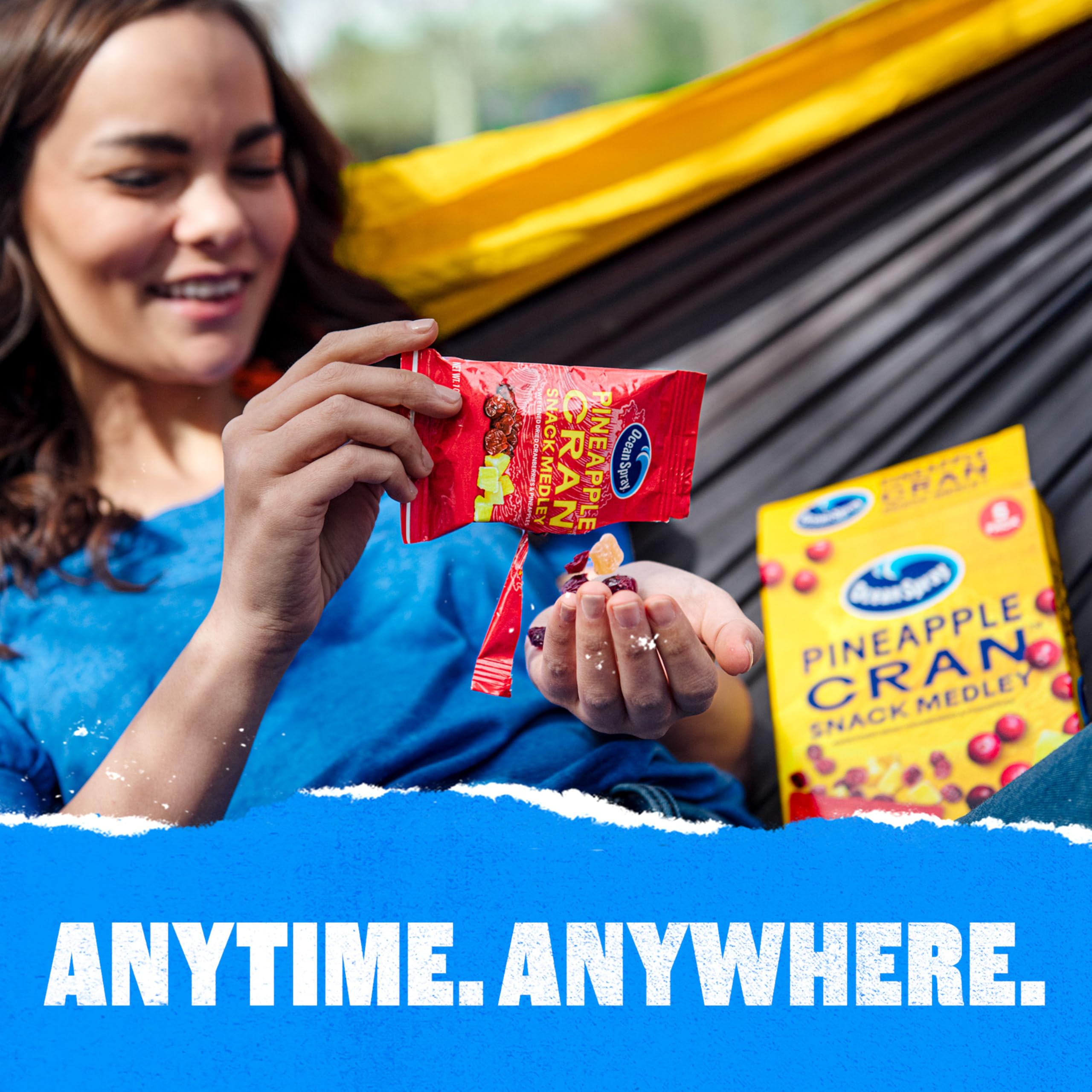 Ocean Spray Pineapple Cran Snack Medley textured fruit bits for bold flavor.