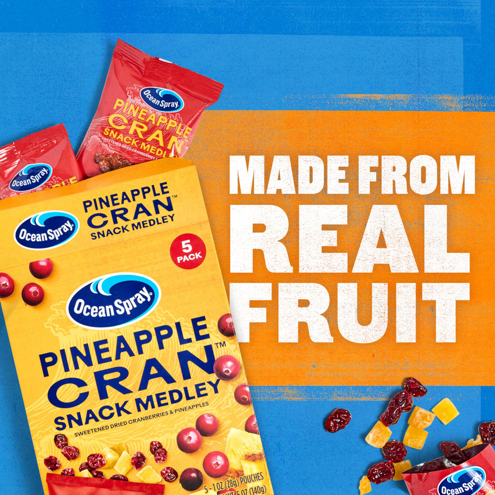 Ocean Spray Pineapple Cran Snack Medley lunchbox-friendly fruit mix.