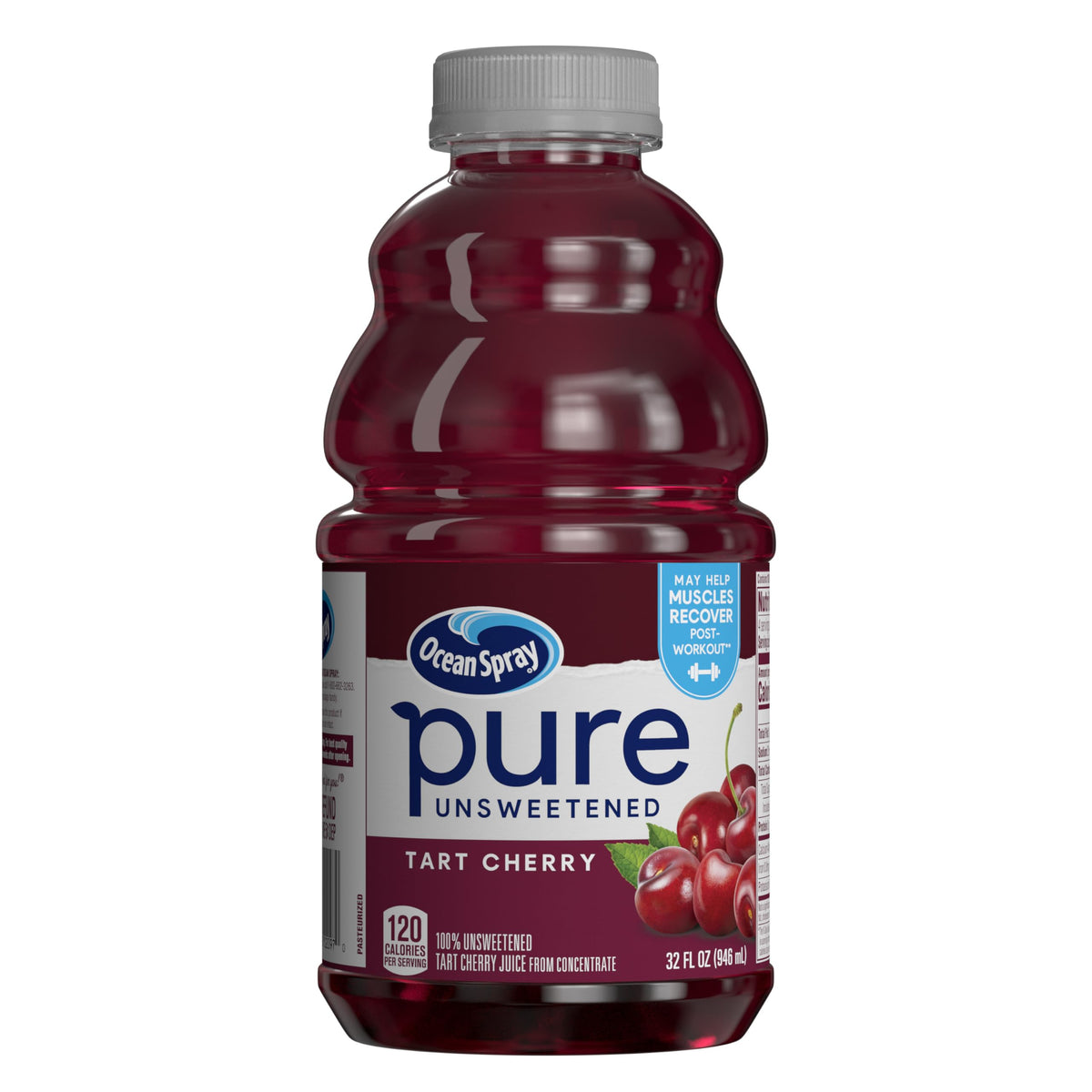 Ocean Spray Tart Cherry juice bottle shows pure unsweetened juice for daily sipping