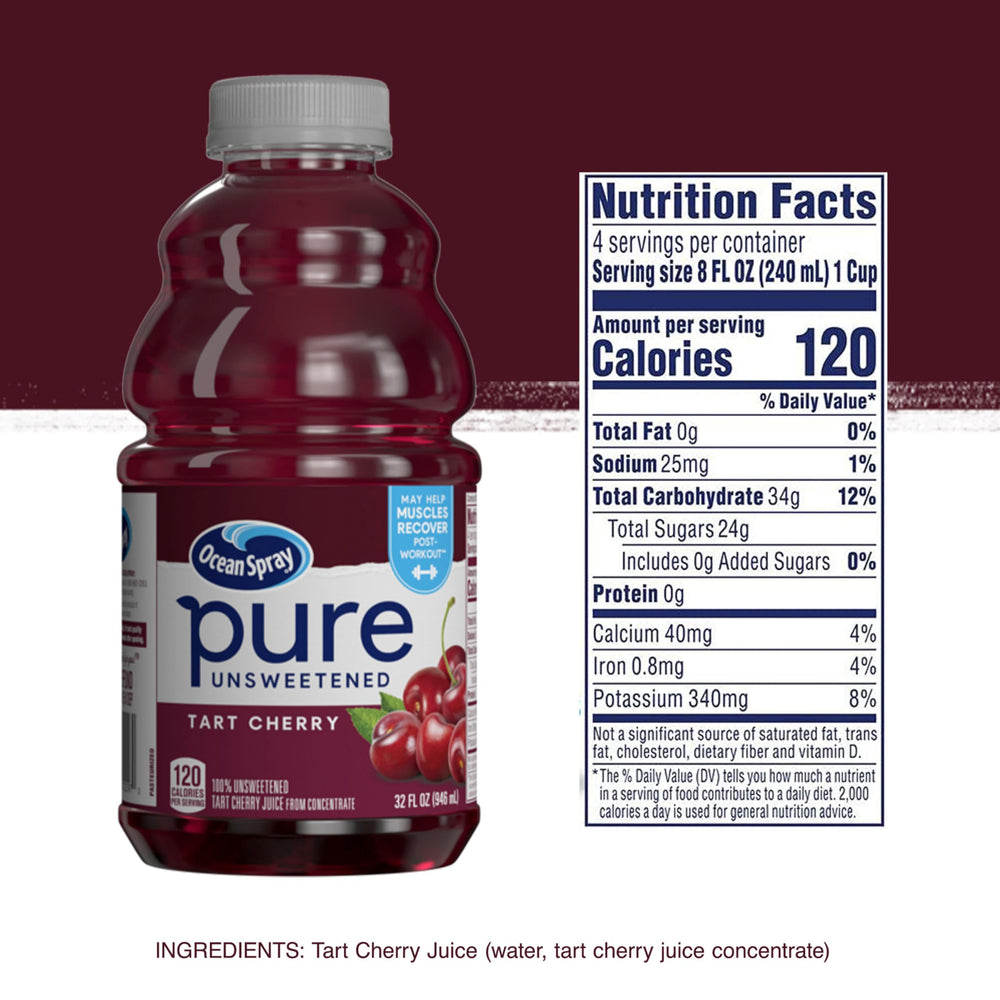 Ocean Spray Tart Cherry juice pour highlights no added sugar and natural juice