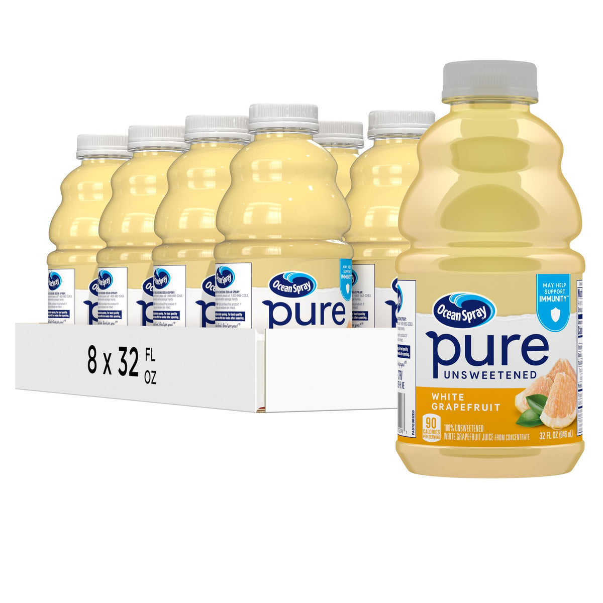 Ocean Spray Pure Unsweetened White Grapefruit bottle with bold citrus flavor.