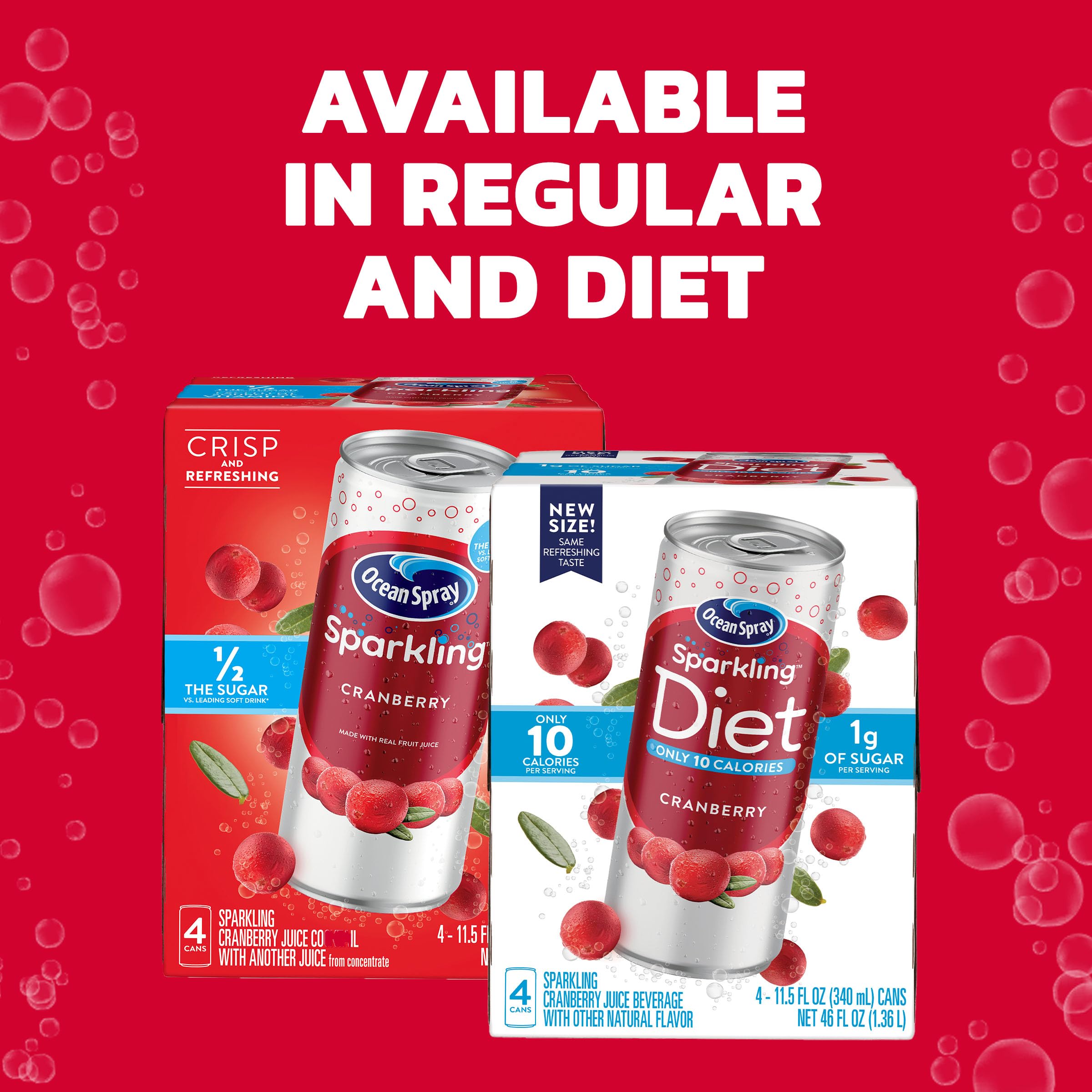 Ocean Spray Sparkling Diet Cranberry Juice Drink on a cooler with a cold can