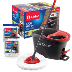 O-Cedar EasyWring mop-bucket system enables hands-free wringing for mess-free cleaning.