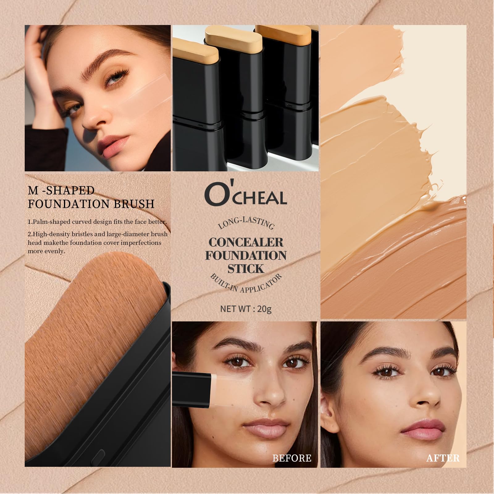 O'CHEAL concealer foundation stick in use shows precise coverage.