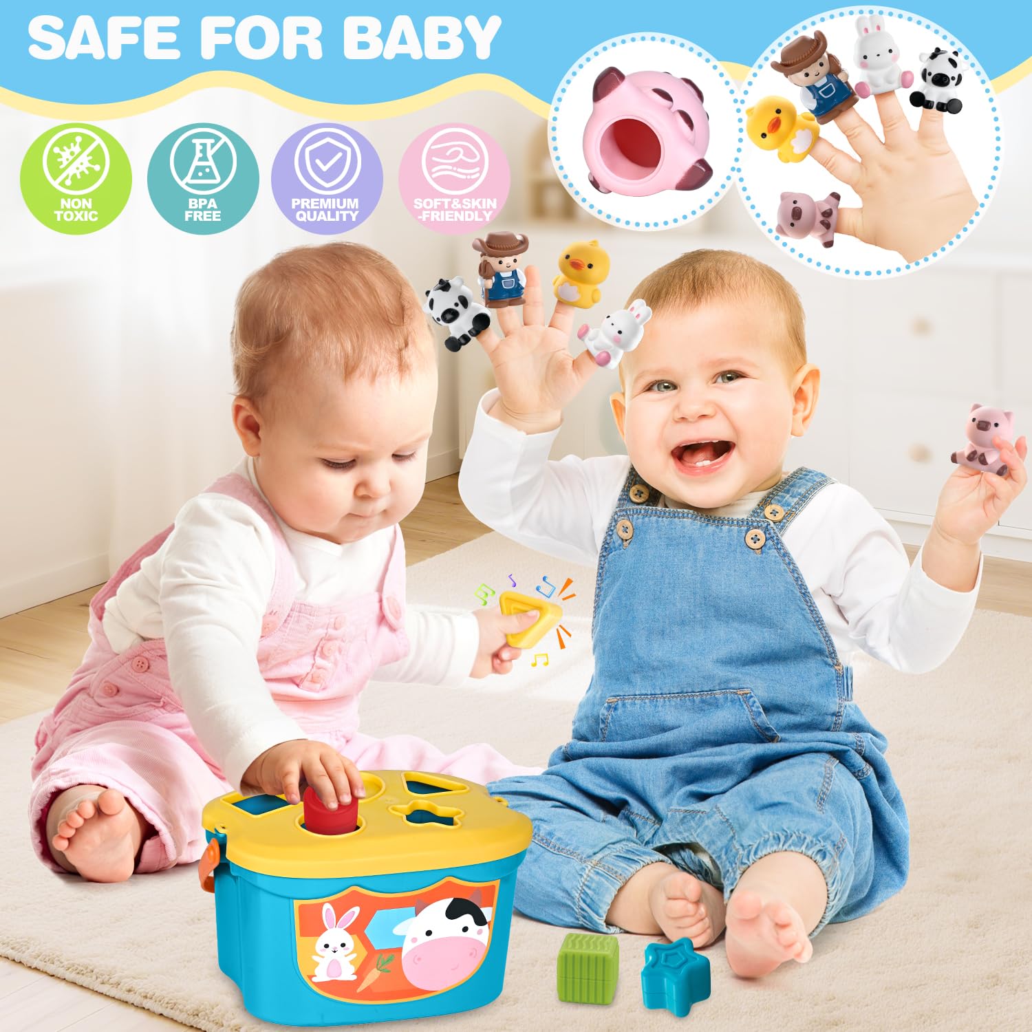 OCHIDO farm animal finger puppets encouraging imaginative play and early language.
