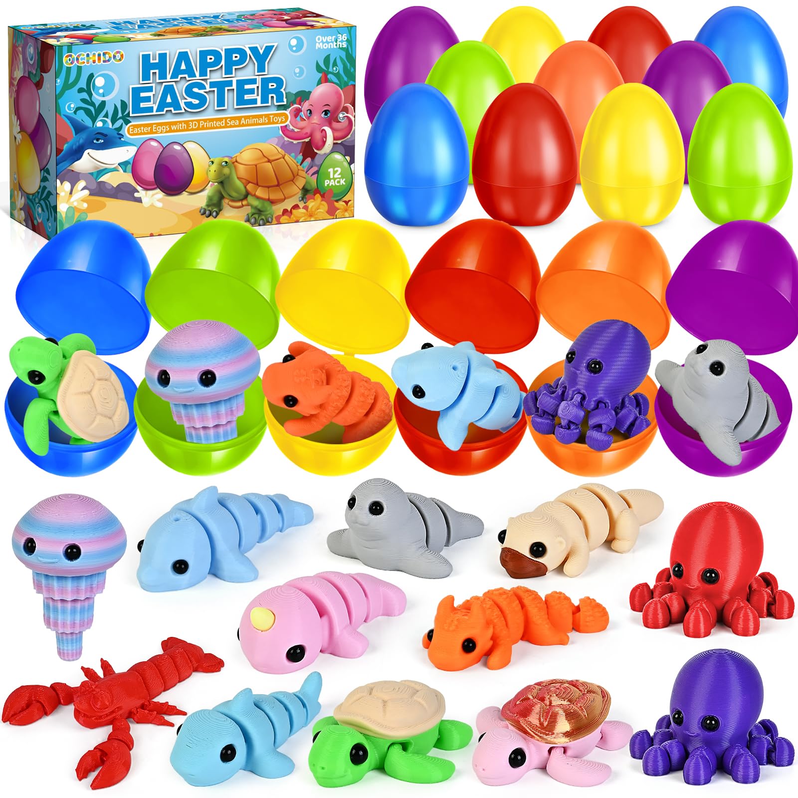 OCHIDO Easter eggs with sea animal toys for interactive egg hunt